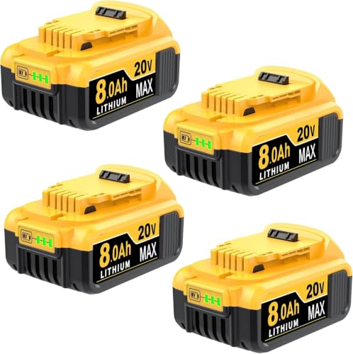 Image of 8.0Ah Replacement Battery for Dewalt 20V Max Battery, 4-Pack | Compatible with Dewalt Batteries DCB201 DCB203,Replacement for Dewalt 20V Battery, 8000mAh Li-ion, with LED Light