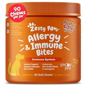 Zesty Paws Dog Allergy Relief- Dog Itching Skin Relief- Dog Probiotics for Itchy Skin and Itchy Ears- Dog Allergy Paw Relief- Dog Allergy Chews- Dog Itch Relief – Dog Skin Allergy Relief – PB – 90ct