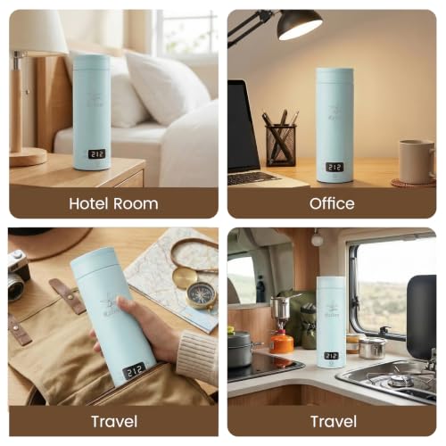 Image of Portable Travel Electric Kettle, 120V, 450ml, 4 Temperature Control, Blue