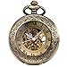 ManChDa Taschenuhr für Herren, spezielle Lupe, mechanisch, Handaufzug, Halbjäger, römische Ziffern, Antike Bronze Taschenuhr mit Kette