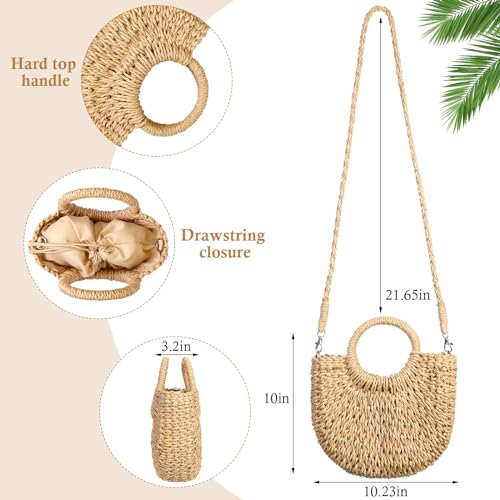 JaGely 2 Pack Women Straw Crossbody Bag Straw Clutch Rattan Purse for Women with 2 Pairs Rattan Earrings for Summer Beach Holiday Accessories3