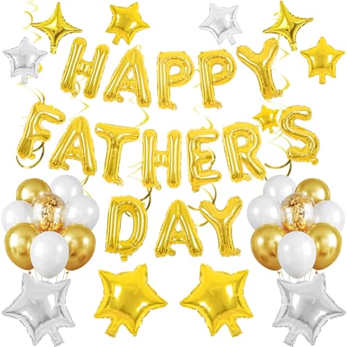 Image of Happy Fathers Day Balloons Gold Father's Day Banner for Father's Day Party Decorations (Fathers Day Gold)
