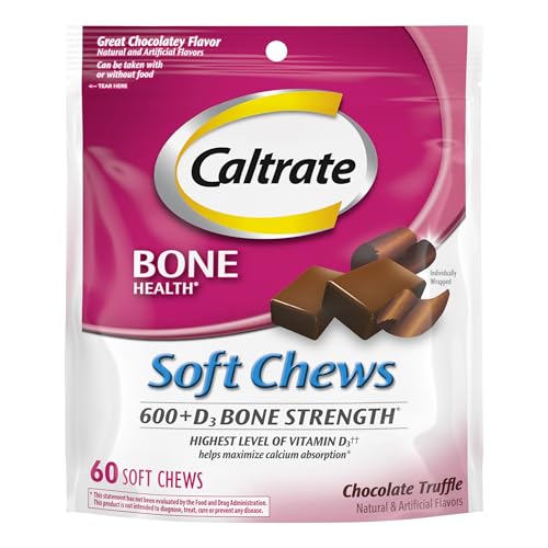 Caltrate Soft Chews 600 Plus D3 Calcium Vitamin D Supplement Chocolate Truffle - 60 Count(Packaging May Vary)