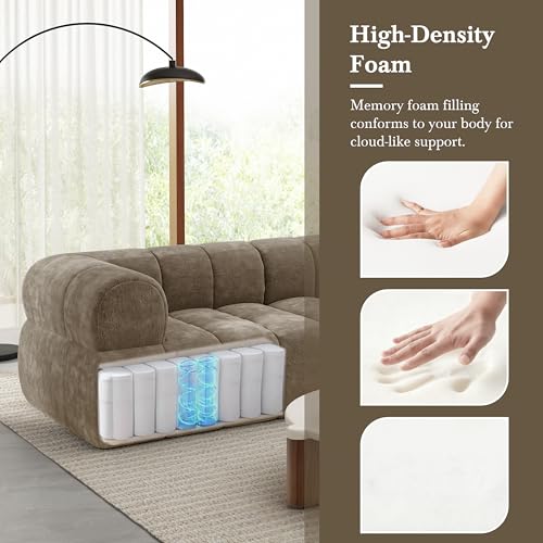 Image of Christopher Knight Home Mania 122 inch Modular L-Shape Sofa Couch with Chaise Lounge, Modern Sectional Sofa Set for Living Room, Boucle Fabric Upholstered Cloud Couch with Deep Seat, Brown