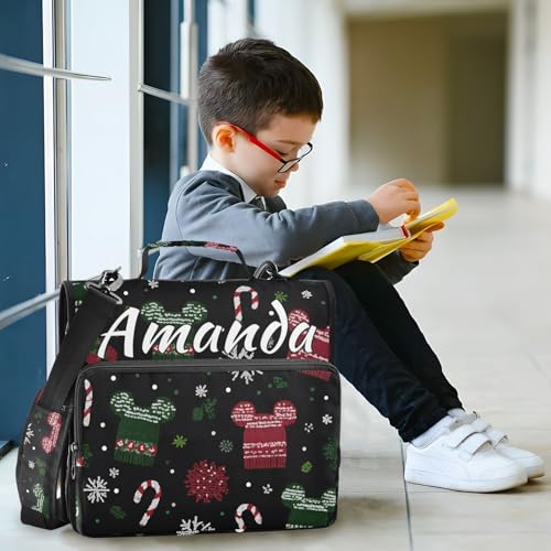Image of Custom 3 Ring Zipper Binder Mickey Mouse Snowflake Hat Personalized Name 1.5 inch Binders Large Capacity Multi Pockets for School Office Supplies