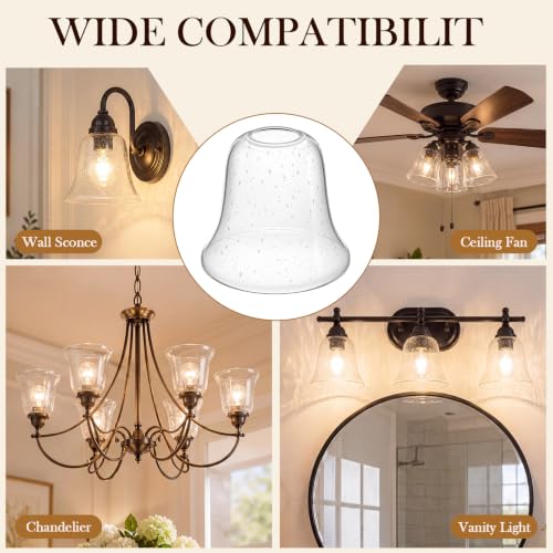 Image of Teenyyou 6 Pcs Bubble Seeded Bell Shaped Glass Lamp Shade Replacement | Globe Ceiling Fan Light Cover with 1-5 /8'' (42mm) Fitter for Chandelier Wall Sconce Pendant Light Bathroom Vanity Fixture