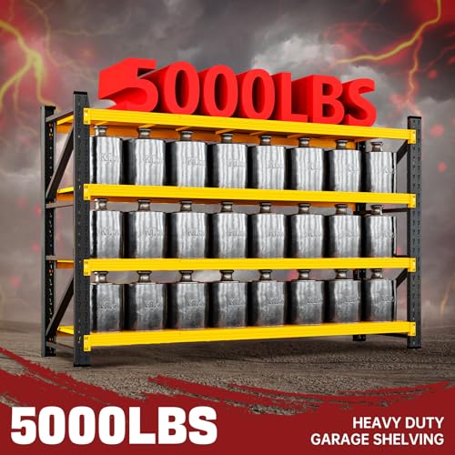 Image of RAVIGIN 5000LBS Storage Shelves,60 inch W Garage Shelving Heavy Duty Metal Adjustable Garage Shelves, Shelving Units Industrial Shelving for Warehouse,60 inch W x 24 inch D x 70 inch H,Yellow