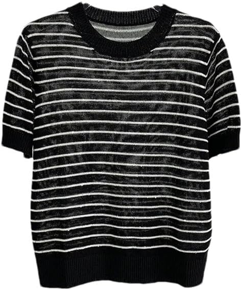 Women's Striped Sequined Crew Neck Knit Sweater