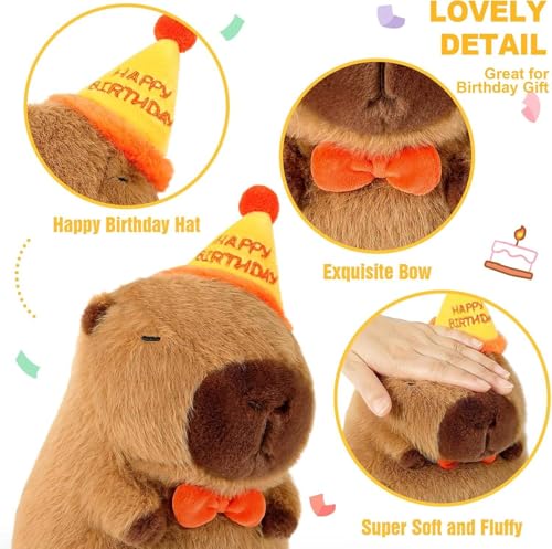 Image of AVS Cute Soft Capybara Plush with Happy Birthday Hat Bow Soft Capibala Stuffed Animals Plush Toys for Birthday Gifts