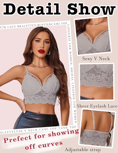 Image of Avidlove Lace Bralette for Women Lingerie Spaghetti Adjustable Strap Tank Camisole Crop Top