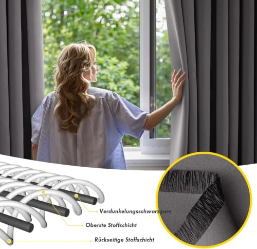 MIULEE Verdunklungsvorhänge Thermo Blickdicht Ösen 2er Set 140x300cm Grau – Ansicht 2