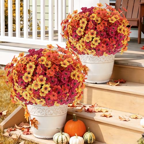 Image of Powbrace 22 Pack Artificial Fall Flowers Mums for Outdoor Indoor(Fall Mix)