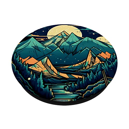 Mountain Boho Flower Floral Sunset Moon Night Western Chic PopSockets Swappable PopGrip, Black - Image 2