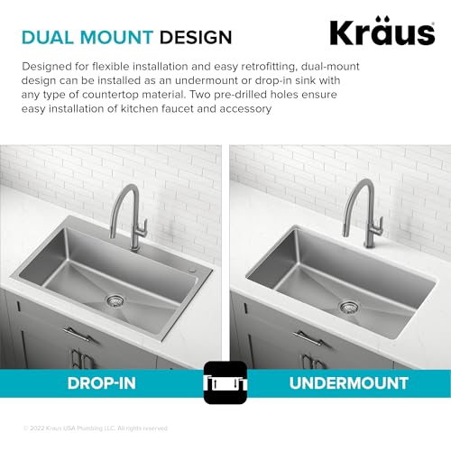 KRAUS Standart PRO 33” Drop-In/Undermount 18-Gauge Stainless Steel Single Bowl Kitchen Sink and Pull-Down Faucet in Spot-Free Stainless Steel Finish - image 3