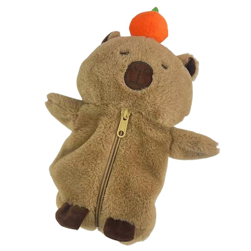 Bonita bolsa de almacenamiento de lápices Capibara naranja de peluche con diseño de animales de dibujos animados, bolsa multifunción de gran capacidad para artículos de papelería, un color, Talla