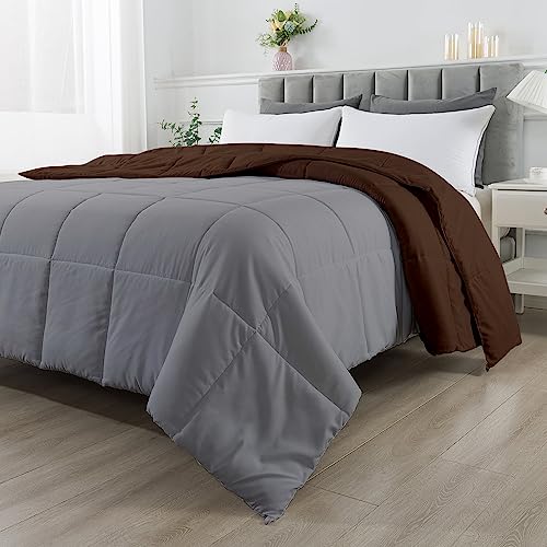 Image of Razzai All-Season Comforter 220 GSM | Super Soft Fluffy & Lightweight Comforter (90 inch x 90 inch Inches /228cm x 228cm) - Queen Size |Silver /Chocolate Brown