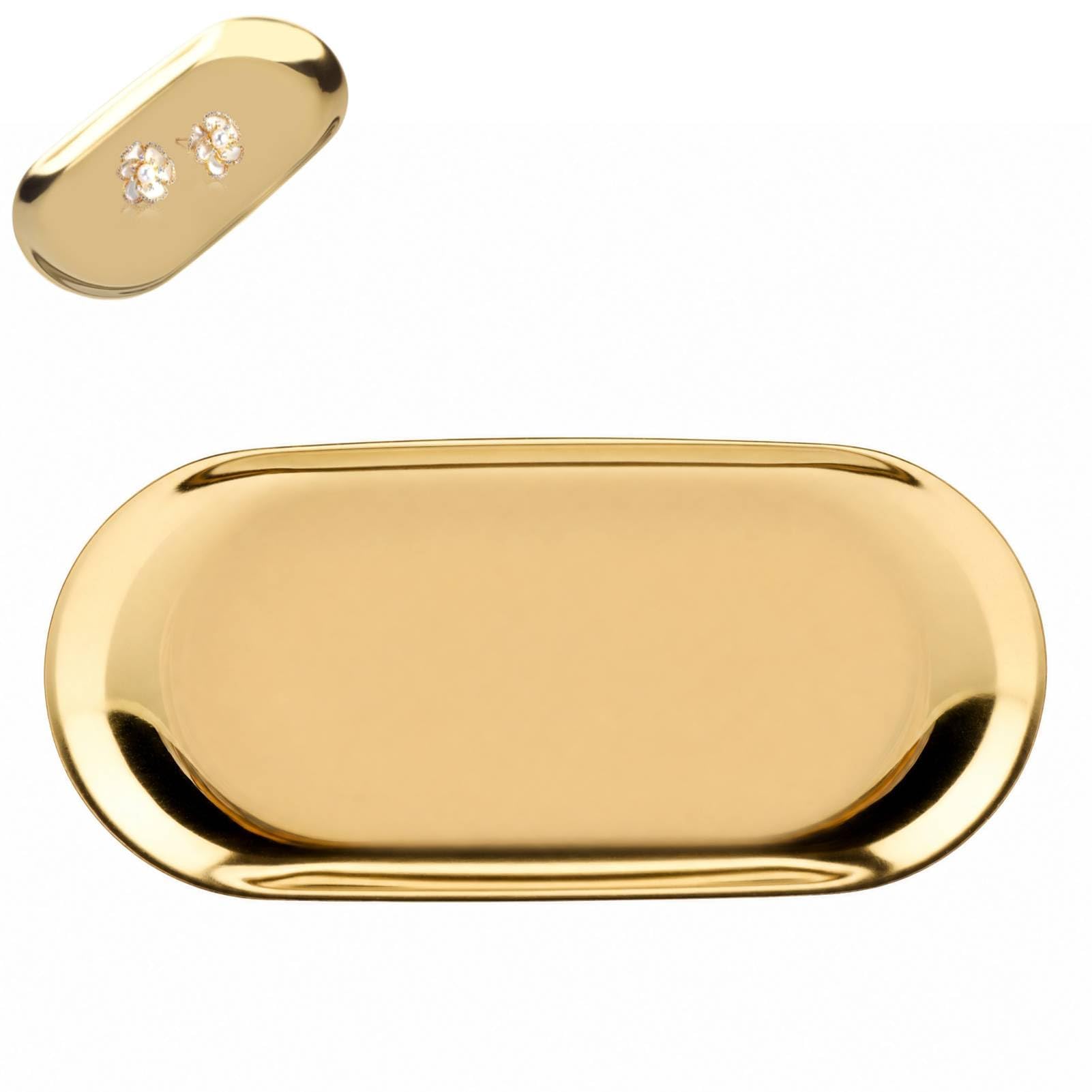 Herchr Gold Oval Tray, Nordic Style Towel Tray Cosmetics Jewelry Organizer Fruit Cake Plate Stainless Steel Snack Tea Key Tray Candle Plates, 7.1X3.2inch