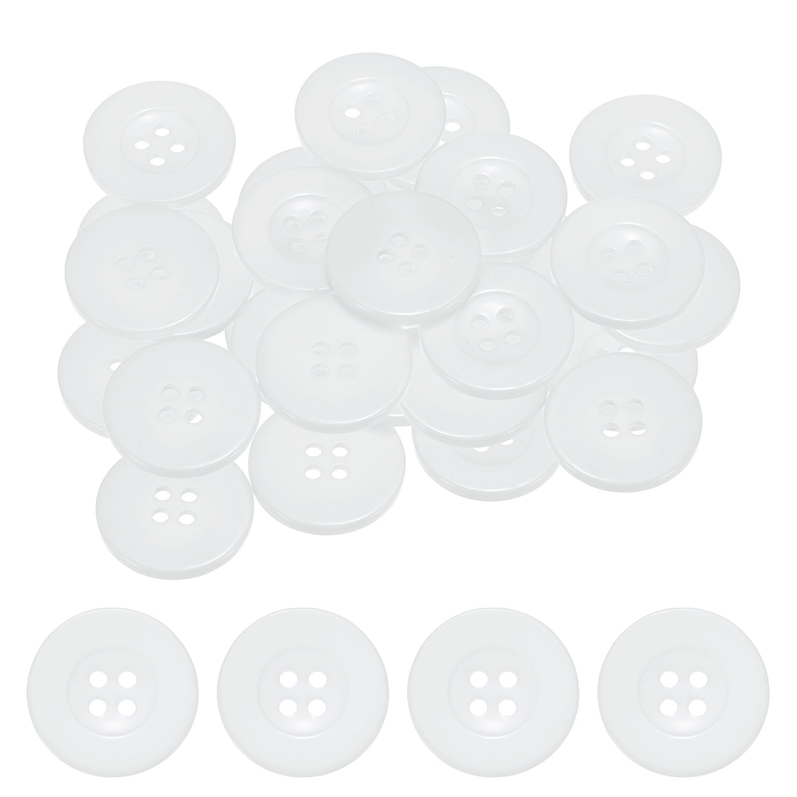 TIXIPEM Sewing Buttons [50pcs] - 1 Inch/ 25mm 40L Resin Round Flat 4-Hole Craft Replacement Buttons for Coats & Sewing Clothing & DIY - [White]