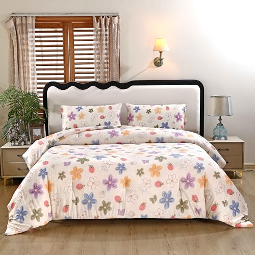 SDY 3PCS Silky Floral Comforter Set Twin,Colorful Floral Comforter Set for Boys Girls and Kids with 1Comforter+ 2Pillowcases