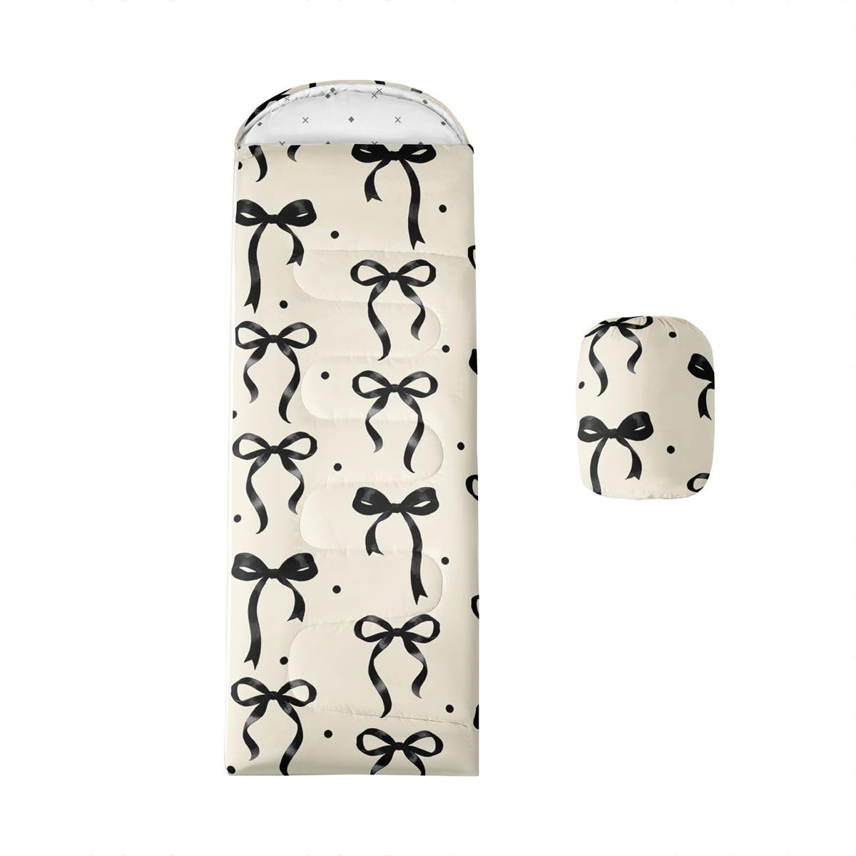 Feelyou Girls Bow Kids Sleeping Bag for Girls Boys Black Bowknot Camping Sleeping Bags in Warm Cold Weather Waterproof Portable with Compression Sack Coquette Aesthetic Portable Camping Gear