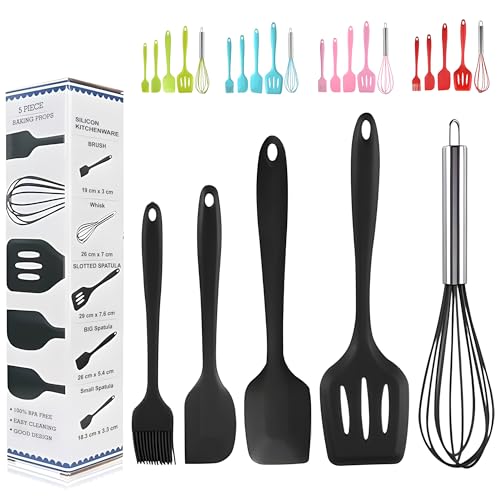 5 Pcs Silicone Spatula Set, Food Grade Rubber Spatula, silicone c...