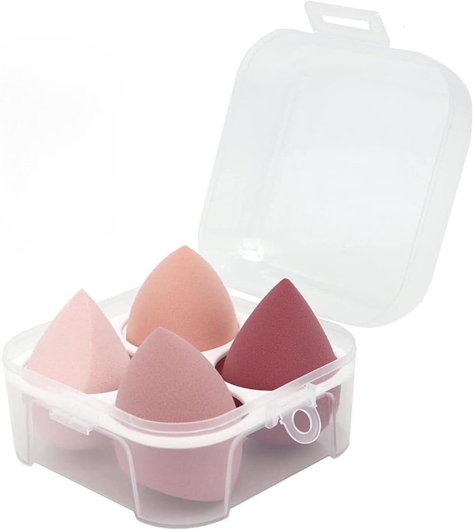 4 Pcs Professional Beauty Makeup Sponges Blender Set With Storage Case, Foundation Blending Blender Flawless for Cream, Powder and Liquid (Pink)