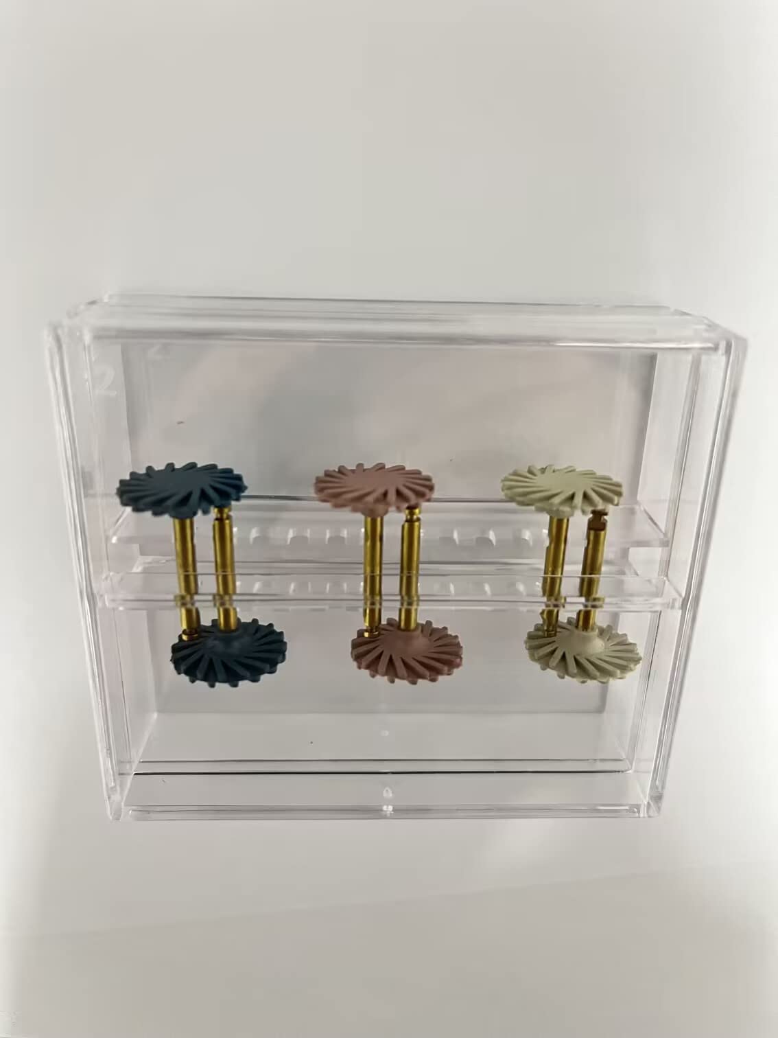 S&Dent 1 Box = 6pcs = 3 Colors = 3 Sizes CA/RA Low Speed Dental Rubber Diamond Polisher Composite Wheel Dental Spirals Resin Polished Impeller Flex Resin Rubber Polishing Disc Kit