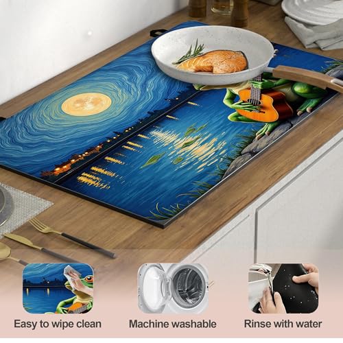 Image of Starry Sky Frog Guitar Stove Top Covers Pad 28 x 20 inches Dish Drying Mat Coffee Bar Mats Kitchen Decor Absorbent Pad Fit Coffee Maker Machine Dish Drying