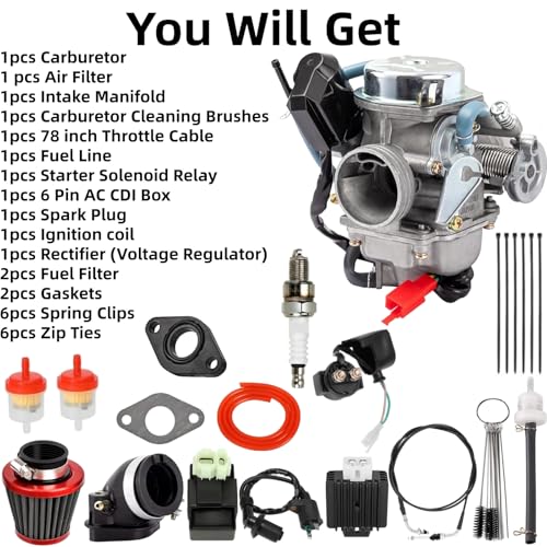 Image of GY6 150CC Performance Carburetor Fits for TaoTao 125CC PD24J 24mm Scooter Kymco Roketa Moped Motorcycle ATV Go Kart Parts 152QMJ 152QMI 157QMJ 157QMI 4 Stroke Engine with Starter Solenoid Carb Kit