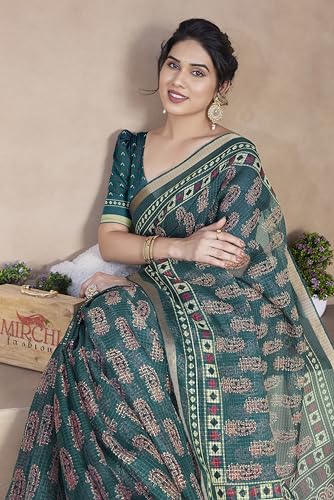 Image of MIRCHI FASHION Kota Doria Cotton Saree with Blouse Piece | Paisley Block Printed Saree for Women | Traditional Ethnic Daily Wear Summer Saree