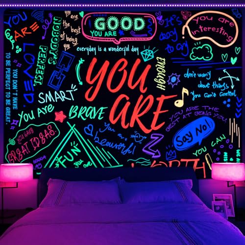 Uspring Blacklight You Are Tapestry Uv Reactive Inspirational Quote Tapestries Colorful Classroom Kid Tapestry Positive Saying Wall Hanging Aesthetic Tapestry For Teen Girl Bedroom thumb #1
