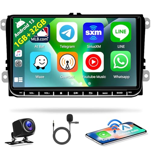 Hikity Carplay Autoradio Bluetoth Android para VW Passat Golf 5 Golf 6 Caddy Seat Skoda Radio Coche Android Auto 9" Pantalla Táctil Radio 2Din con HiFi Radio RDS FM Canbus Cámara de Marcha Atrás