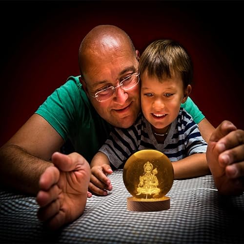 Image of 3D Hanuman Crystal Ball Night Lamp, Solar System Hanuman Crystal Ball Night Light, USB Table Colorful Led Wooden Crystel Ball for Home, Office, Birthday Gift (Hanuman)