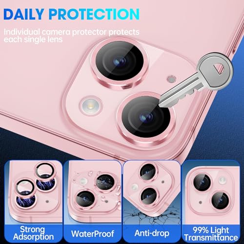 Image of Skinomi Camera Lens Protector Compatible with iPhone 15 plus [Anti-Scratch] Premium Tempered Glass Film Aluminum Alloy Lens Ring Cover, Pink Titanium