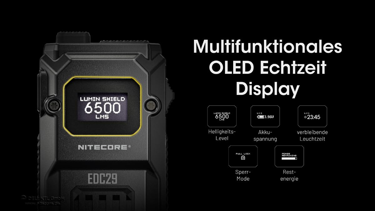 Nitecore EDC29 Luminblade Taktische Taschenlampe, USB Wiederaufladbare LED Taschenlampe, Extrem Hell 6500 Lumen, Bis zu 61 Stunden Laufzeit, Schwarz