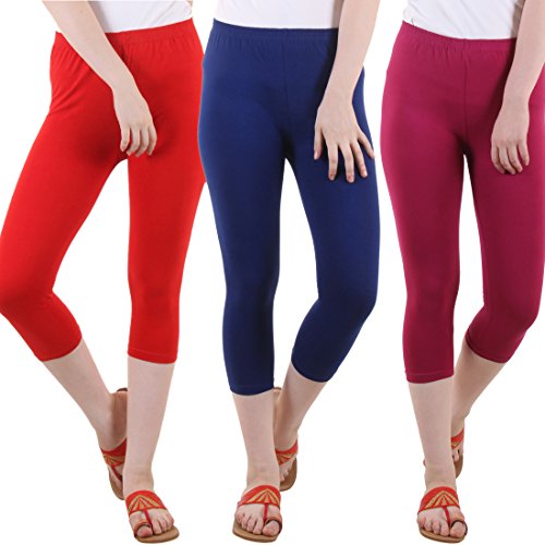 Image of DIAZ Women's Super Combed Cotton Elastane Stretch Slim Fit Printed Capri -Pack of 3