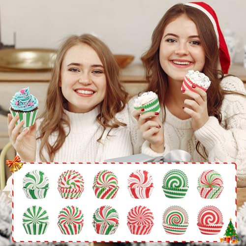 Image of 600 Pack Christmas Candy Cupcake Liners Wrappers Baking Cups Santa Holiday Paper Wraps Muffin Liners for Xmas Birthday Party Candy Cake Decorations Supplies(12 Styles)