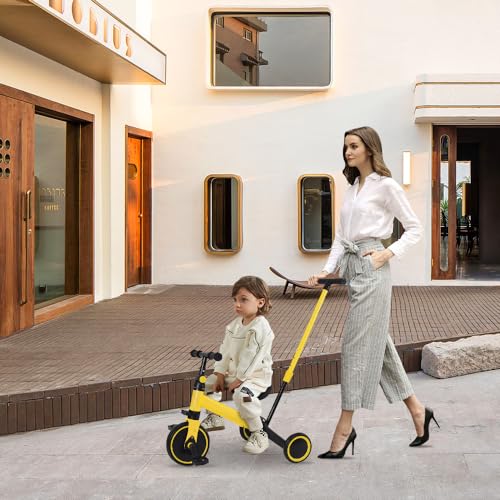 OHMG Dreirad für Kinder, 4-in-1 für Kleinkinder mit Lenkgriff, Dreirad mit Pedalen, umbaubar mit 3 EVA-Rädern (Gelb) – Bild 8