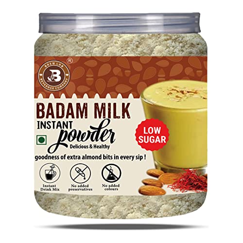 Image of Brew Lab Instant Low Sugar Badam Milk Powder || with Kesar and Real Badam Pieces || 250gm