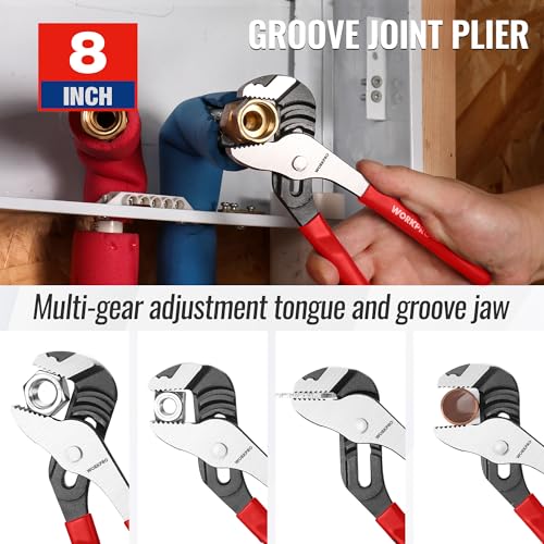 Image of WORKPRO Pliers Set, 3-Piece Plier Tool Set with Soft Handle, 6 inch Needle Nose, 6 inch Slip Joint, 8 inch Groove Joint Plier for DIY & Home Use