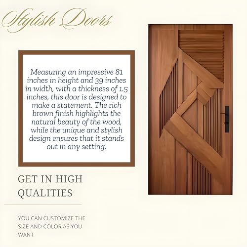 Image of Sagwan Wooden Made Fancy Gate for Your Home and Kitchen Front Door with Unique and Stylish Design Hand Carved Size 81x39 Inch Thickness 1.5 Inch, Brown