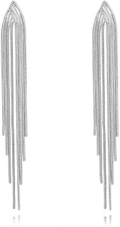 Long Silver Earrings for Women Dangling Gold Tassel Earrings Rose Gold Earrings for Women Long Metal Chain Tassel Dangle Earrings Silver Fringe Earrings Geometric Earrings Bridesmaid Jewelry