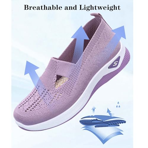 Women's Woven Breathable Soft Sole Shoes,Slip on Diabetic Walking Shoes Wide Width Hands Free Slip in Sneakers Arch Support4