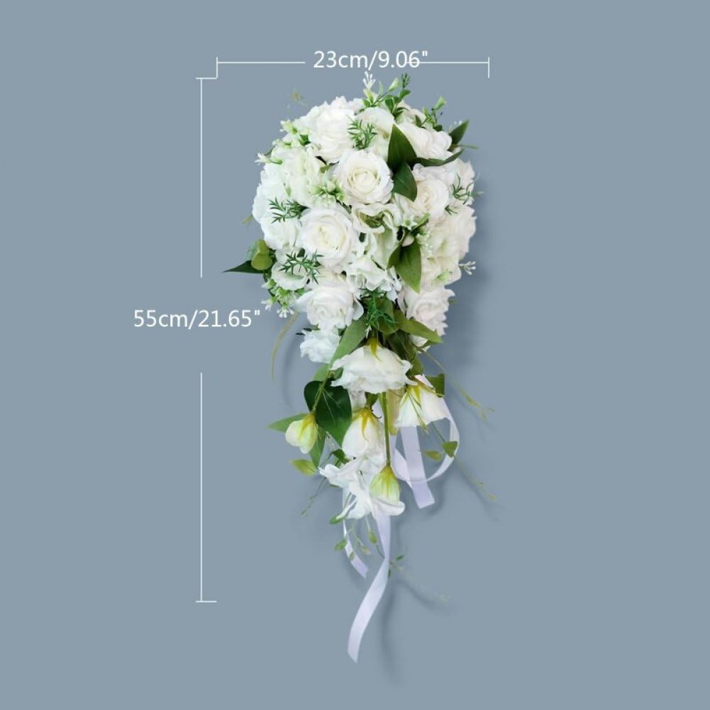 Hochzeitssträuße Für Die Braut, Hochzeitssträuße Kaskadierendem Blumenstrauß Künstlichen Rosen, Spitze, Langem Band, Brautstrauß Für Die Kirchliche Zeremonie