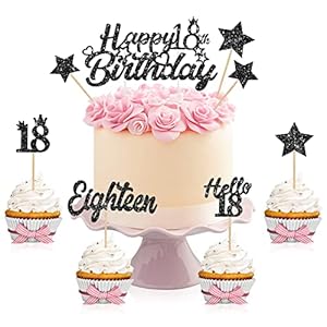 25 Stück Happy 18th Birthday Tortendeko Glitzer Cake Topper 18. Geburtstag Kuchen Deko Papier 18. Cupcake Topper Cupcake…