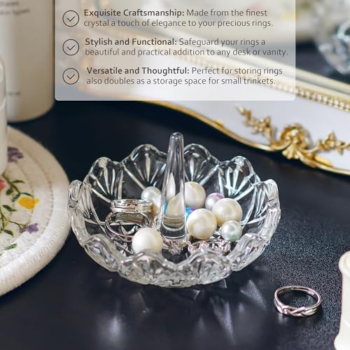 Image of Clear Crystal Ring Holder Dish Wavy Jewelry Tray Wedding Decor