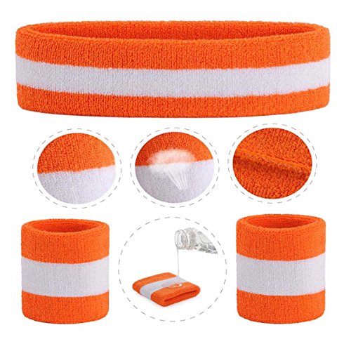 Image of ONUPGO Sweatband Set Sports Headband Wristband Set Sweatbands Terry Cloth Wristband Wrist Sweatband Headbands Moisture Wicking Sweat Absorbing Head Band