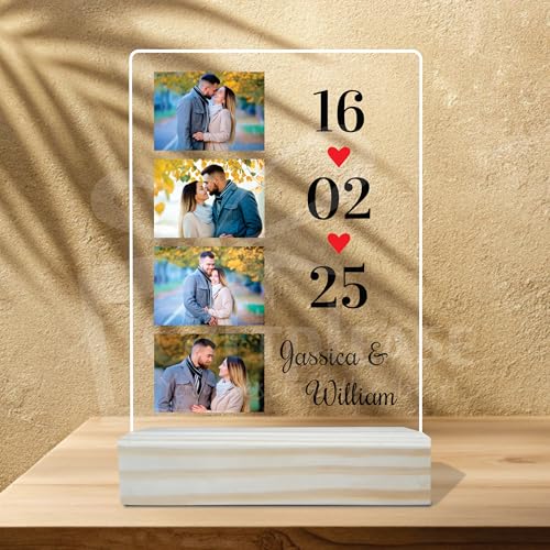 Image of Giftplease Customized Photo And Text Frame With Wooden Stand | Personalised Printed Photo Frame | Gift | Birthday | Anniversary (Transparent, 5MM, 6 * 8 Inches), Tabletop