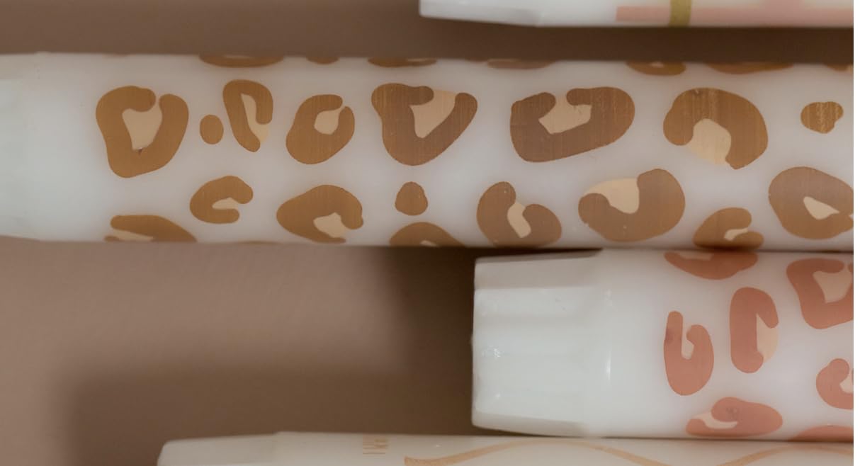Confezione da 4 candele a stelo in stearina con stampa leopardata, altezza: 19 cm, diametro: 2,2 cm, 7 ore con stampa animale, regalo di compleanno, leopardo