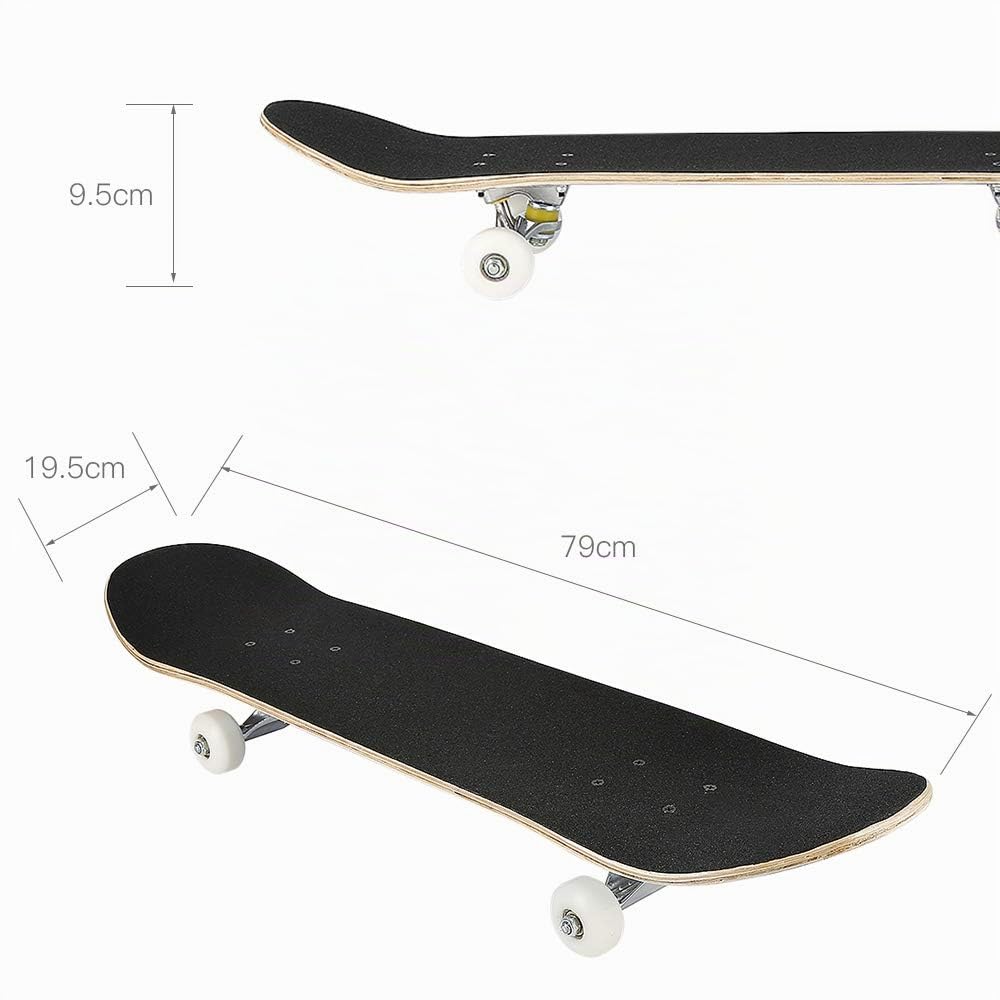 Skateboard Completo per Bambini, Adolescenti e Adulti Principianti Doppio Kick Maple Deck Concave Cruiser Skateboard
